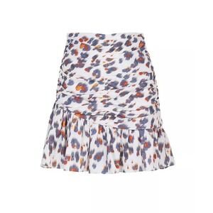 Nocturne Elevated Linen Blend Asymmetrical Ruffle Hem Mini Skirt Sz 40‎